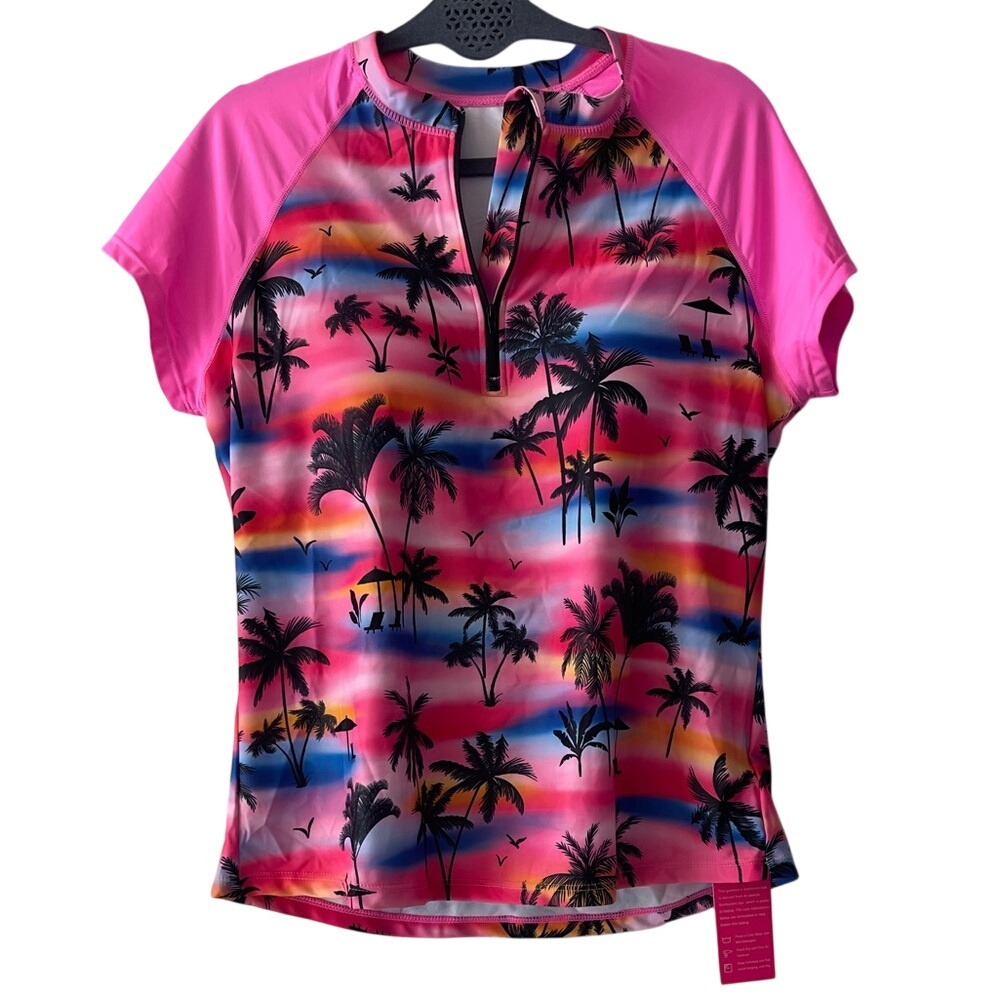 Holipick Tropical Palm Zip-Front Rash Guard XL